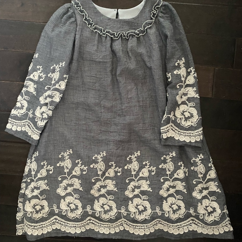 Elegant Isobella and Chloe Blue Gray Floral Kids Dress